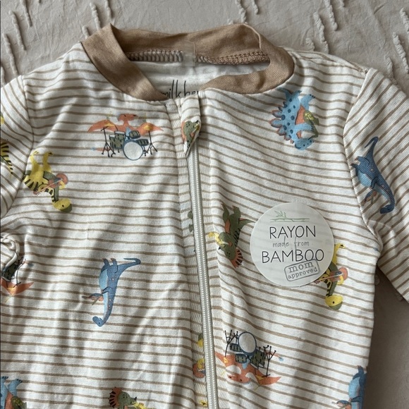 Rayon Bamboo Kids Footie with Dinosaur Print - Picture 2 of 4